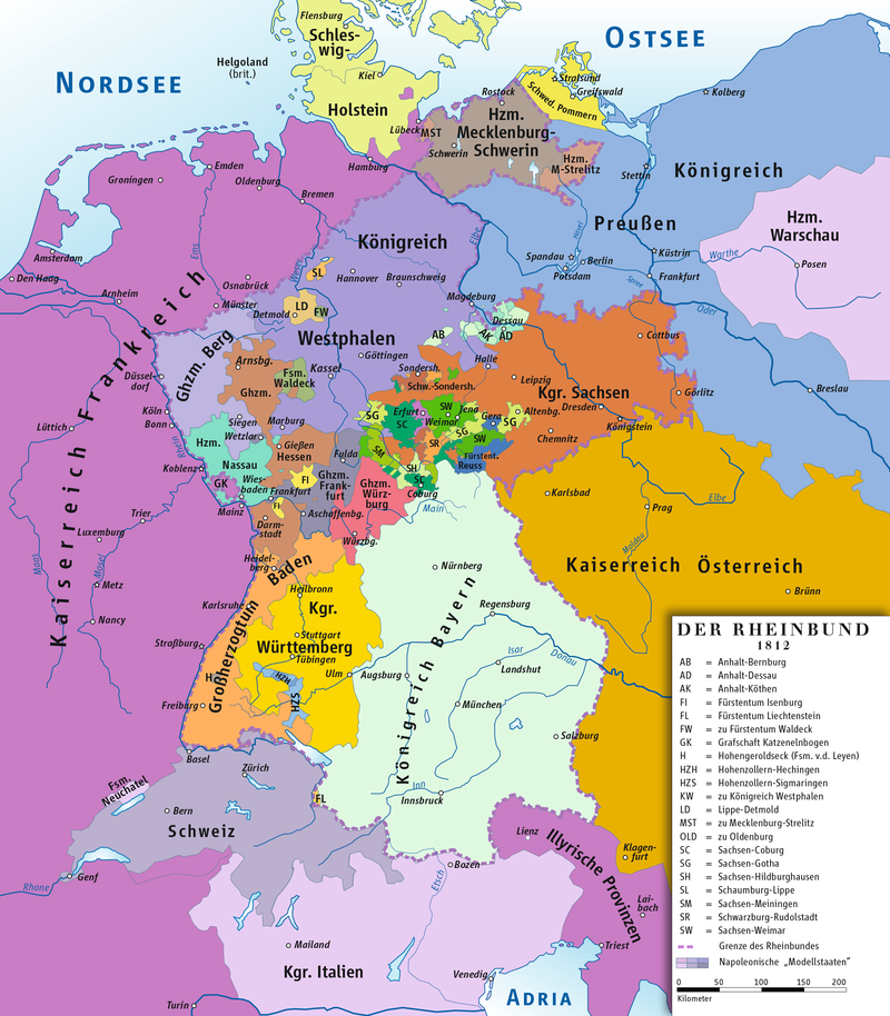 Карта Германии после роспуска империи (1812) на немецком языке.