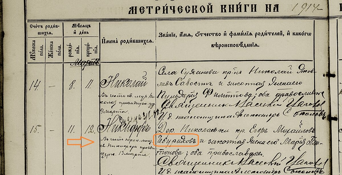 1914 год. Метрическая книга.