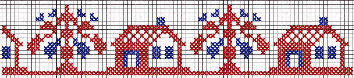 старинная схема для вышивки домики в  саду