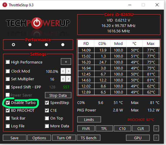 Окно программы ThrottleStop_9.3