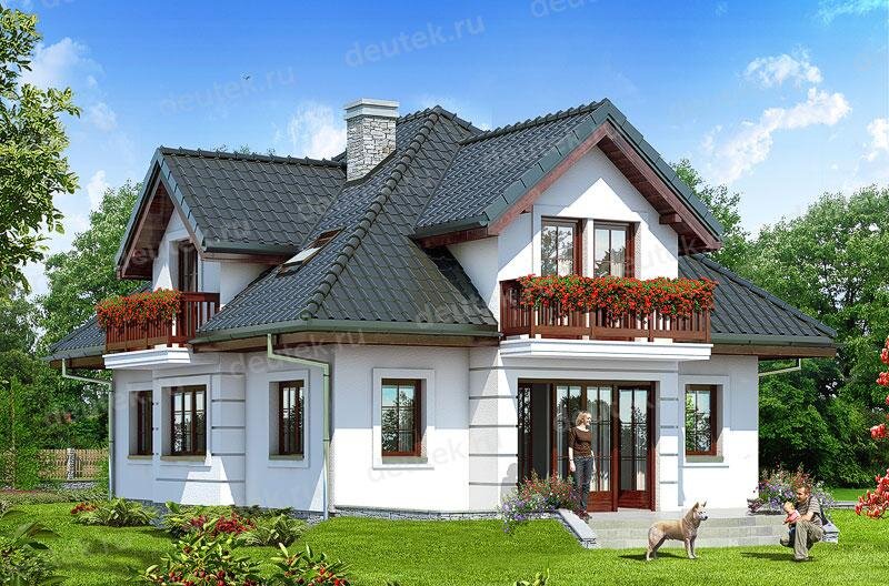 Проект двухэтажного дома 163 м2 с мансардой, кабинетом и террасой - DTV100076