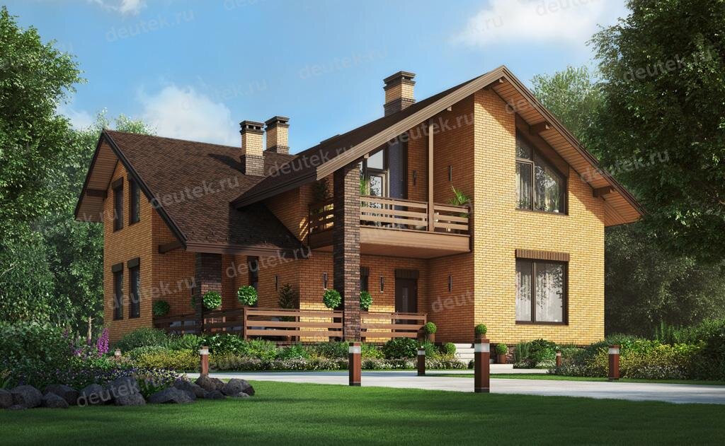 Проект дома 385 м2 с подвалом, мансардой из газобетона с балконом и террасой - DT0256