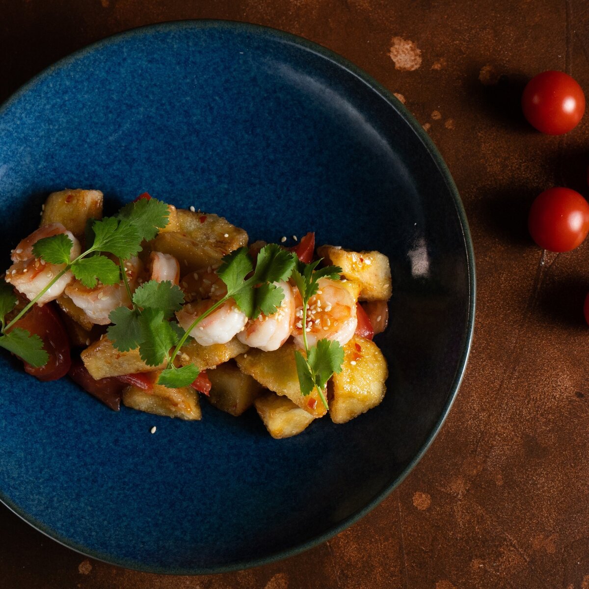 Хрустящий баклажан с креветками