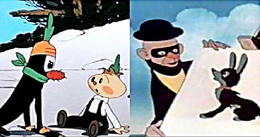 Сыщик Морковка из "Чиполлино" и Сыщик из "Миллиона в мешке" , фото из открытых источников. 