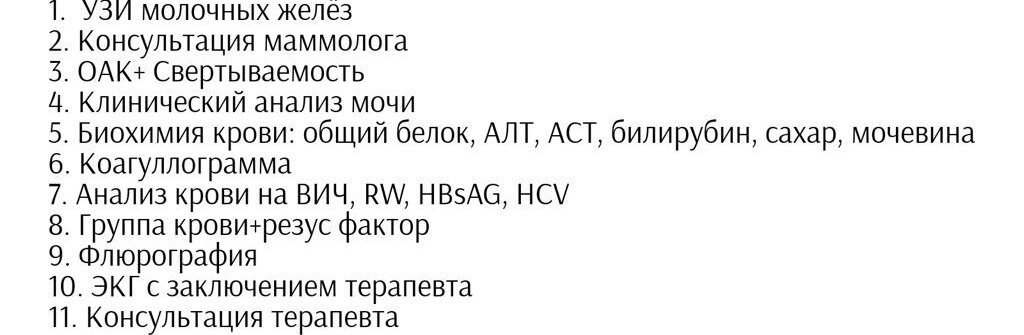 Список анализов 
