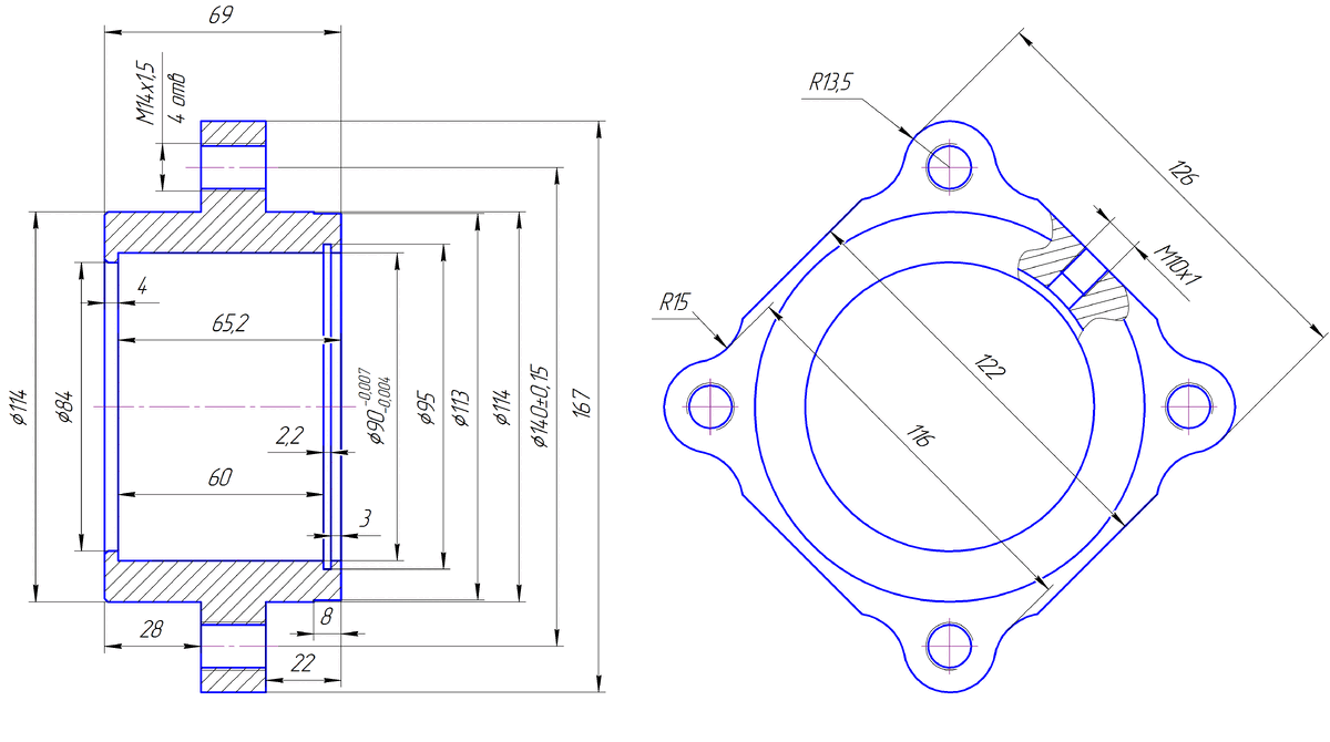 Эскиз корпуса ступицы под подшипник  SKF BTH-1011DС