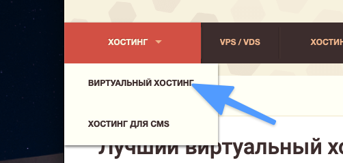 Меню Хостинг на сайте Timeweb 