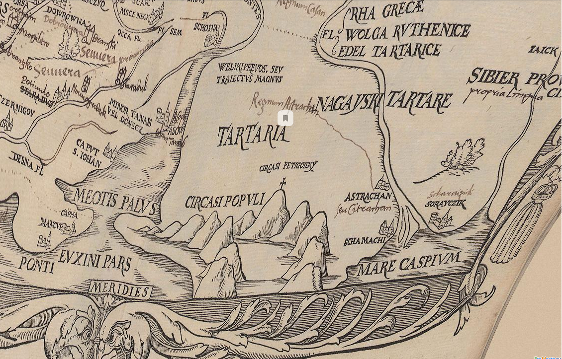  Крест в районе Кубани. Первая карта Московии 1546-1557 годов Сигизмунда Герберштейна