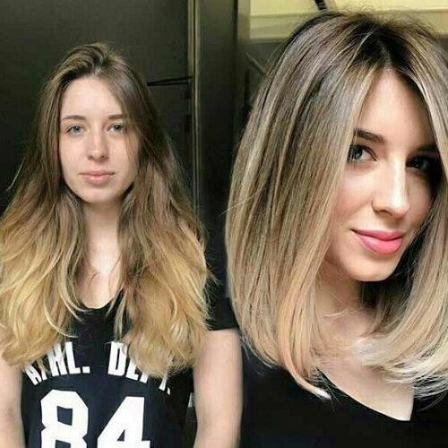 2 фото-примера стрижек для обладательниц вытянутой формы лица (листайте вправо)