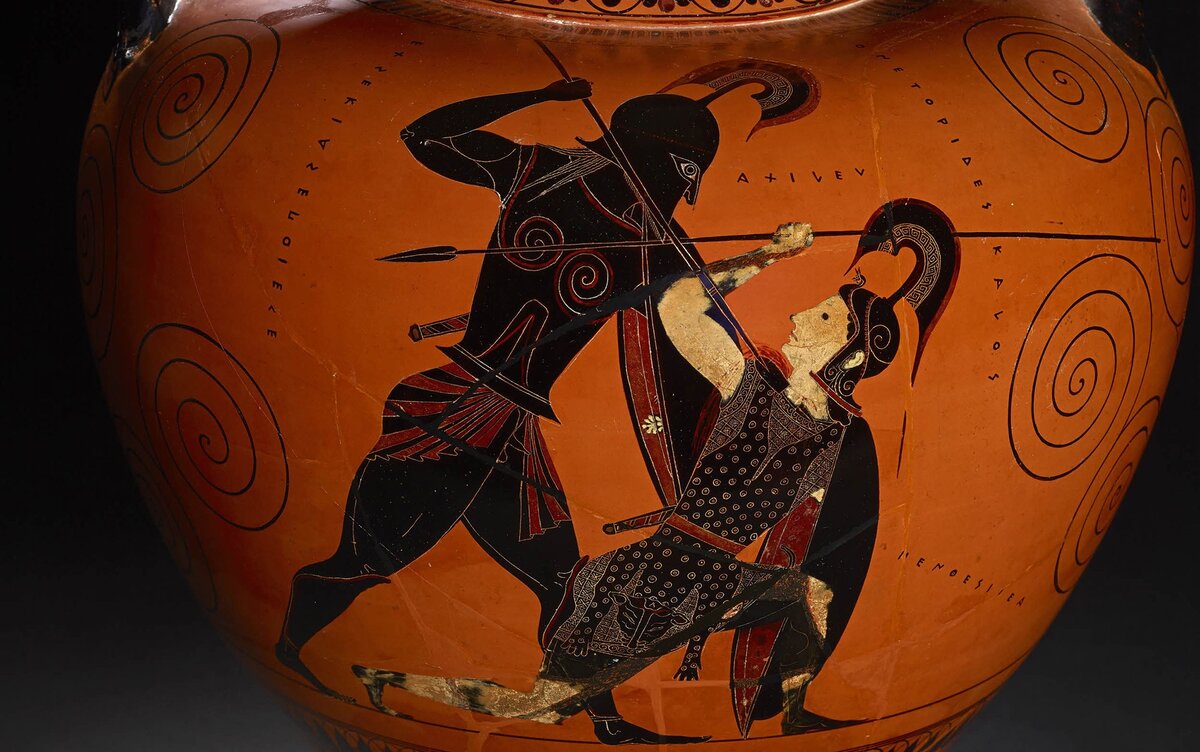ахилл гектор ваза. стиль илиады. илиада древняя греция. древнегреческая амфора ахиллес. евфимид проводы гектора.