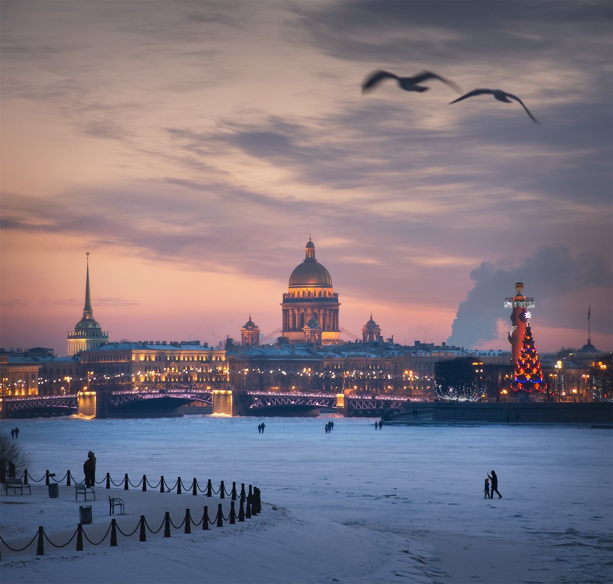 Санкт-Петербург зимой Исаакиевский собор Александр закате