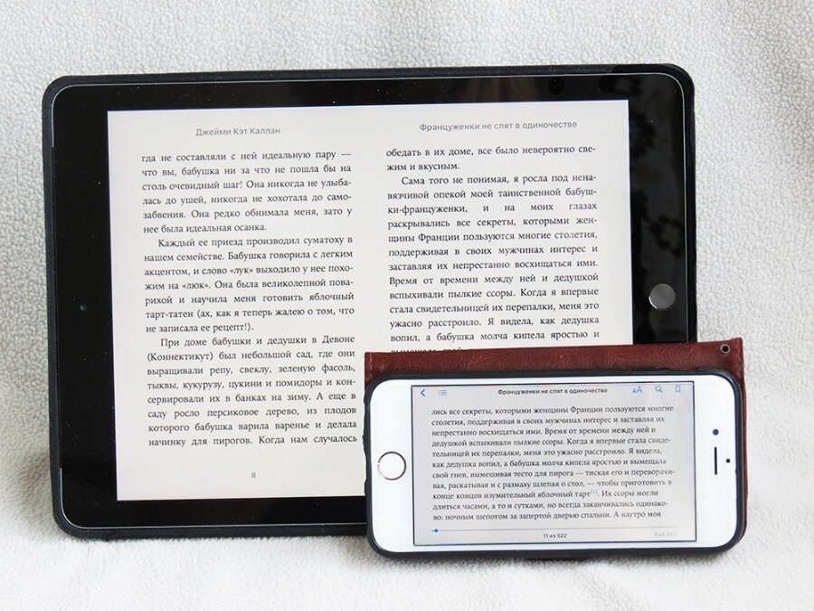 Айпад и айфон, на них я читаю книги во время путешествий, фото автора