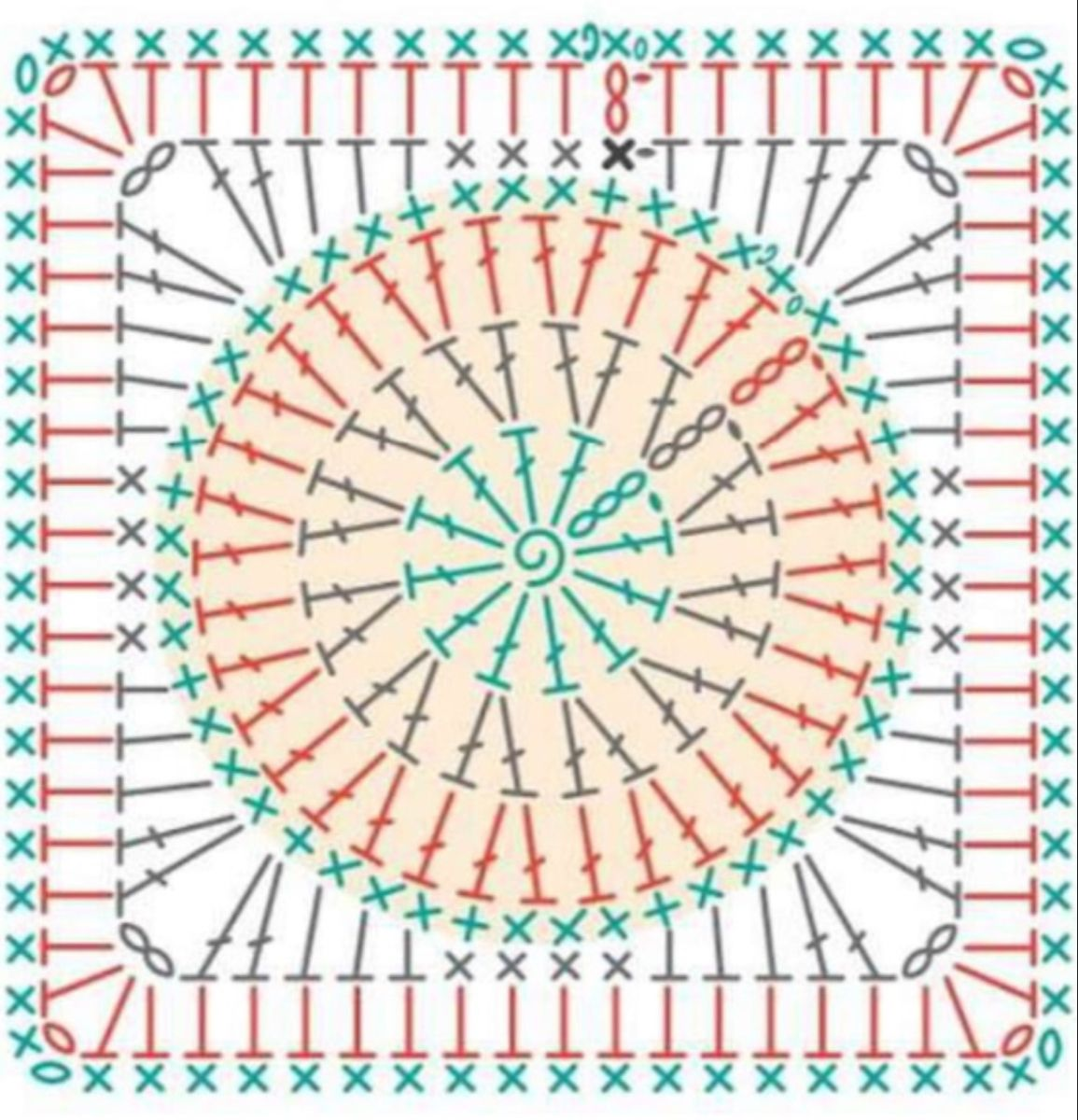 Круг в квадрате крючком. Мотив круг в квадрате крючком. Круг в квадрате крючком схема. Круглый Бабушкин квадрат крючком схемы.