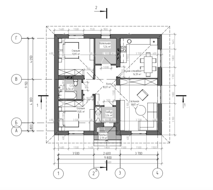 Пример планировки будущего дома общей площадью 80 квадратных метров