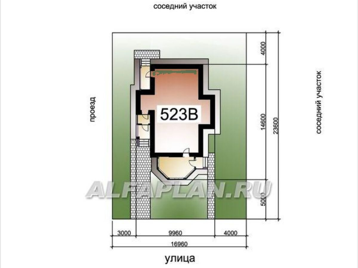 Минимальный размер участка для размещения дома по проекту "Малая Родина" 523в