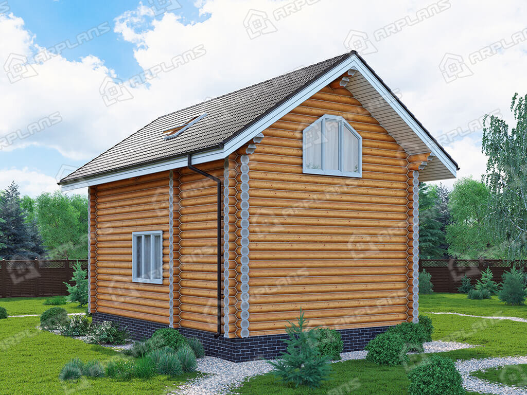 Фото 2 двухэтажной бани из бревна с мансардой и 2 спальнями. Площадь 78 кв м. Источник arplans.ru Проект Б-077