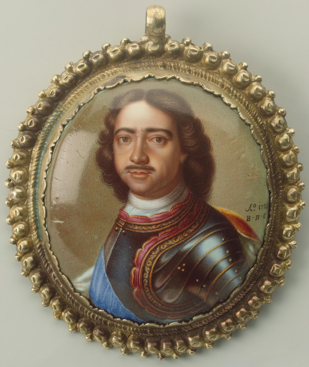 Андрей Григорьевич Овсов. «Портрет Петра I».
Миниатюра на эмали. 1725. Эрмитаж, Санкт-Петербург.