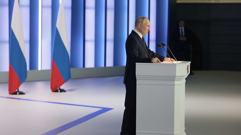    Президент РФ Владимир Путин выступает с ежегодным посланием Федеральному собранию ©Михаил Метцель РИА Новости