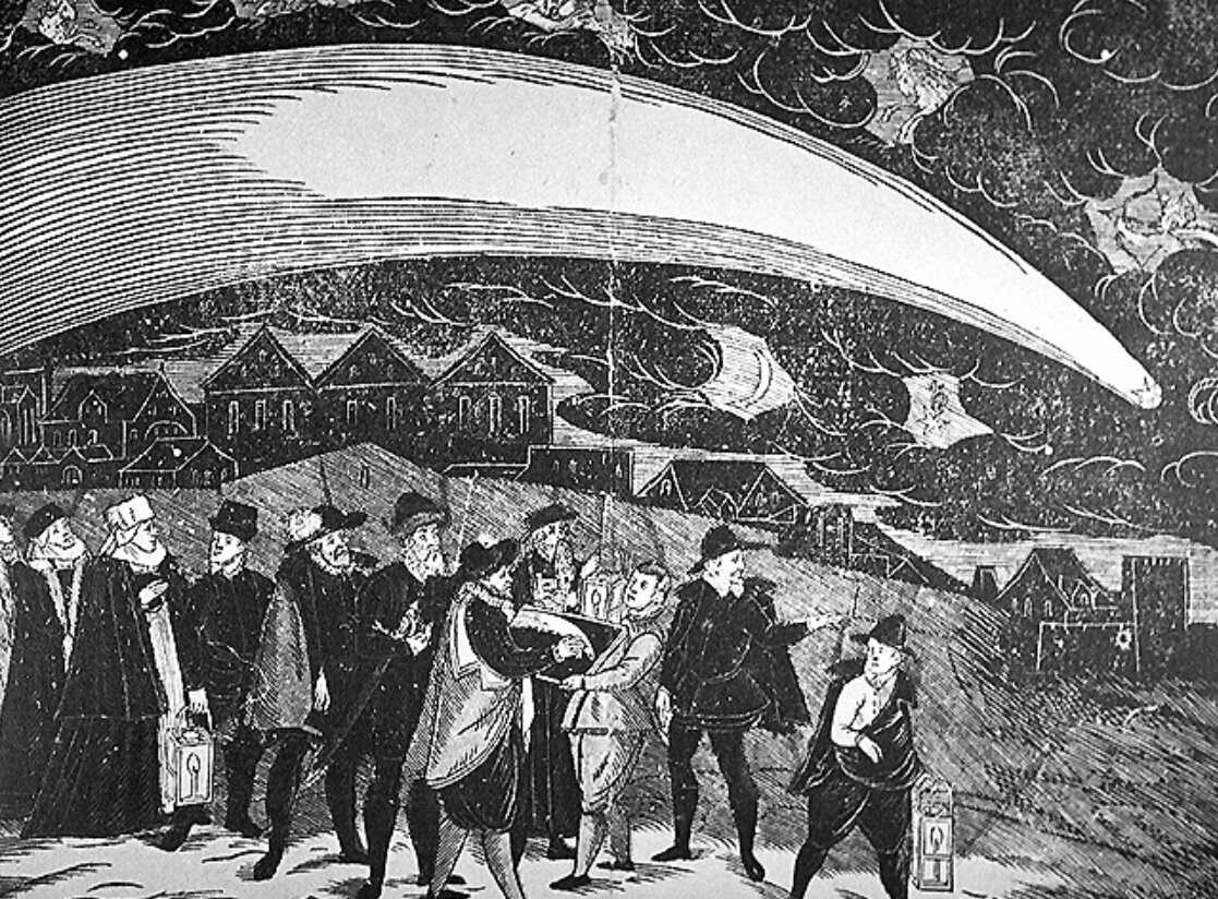 Большая комета 1577 года над Прагой (Гравюра Й. Дащитского)