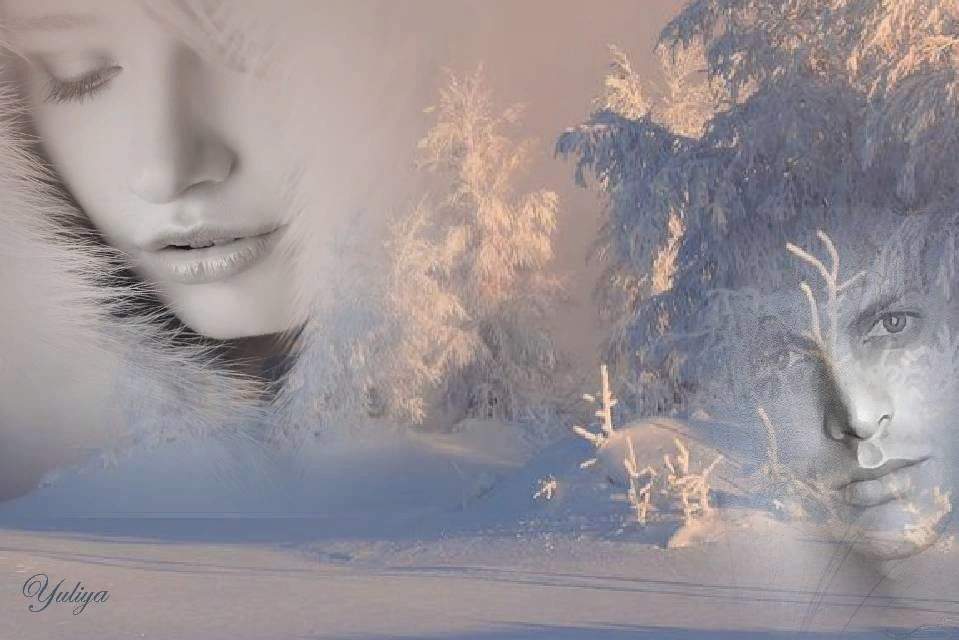 Снег среди зимы. Метель. Женщина в метель. Портрет на фоне зимнего пейзажа. Холодная Снежная зима.