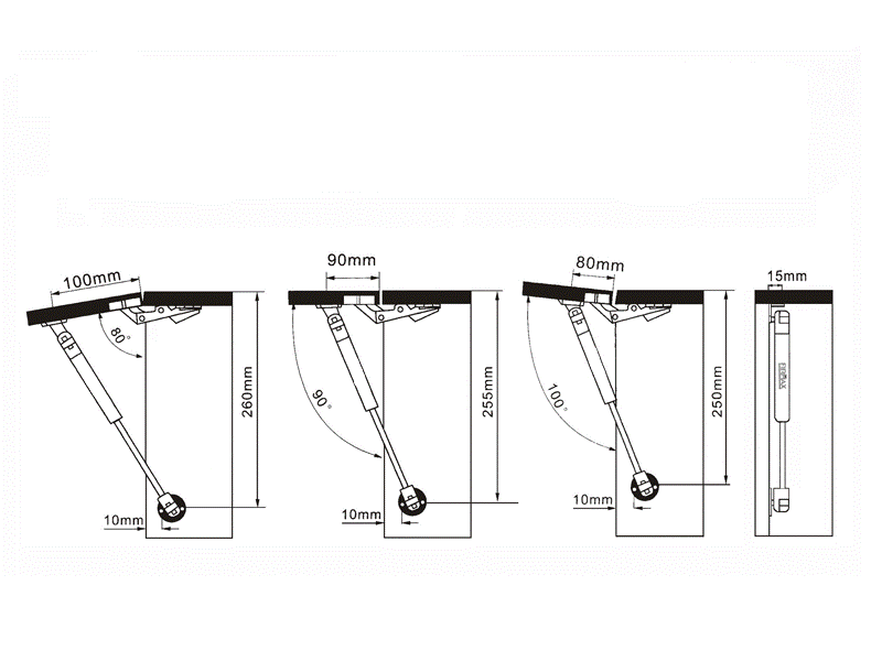 Схема установки газлифта с длинной штока 245мм.