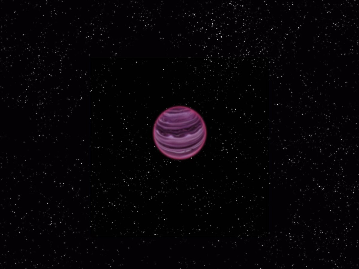 Это идея художника о том, как может выглядеть эта одинокая планета, похожая на Юпитер.