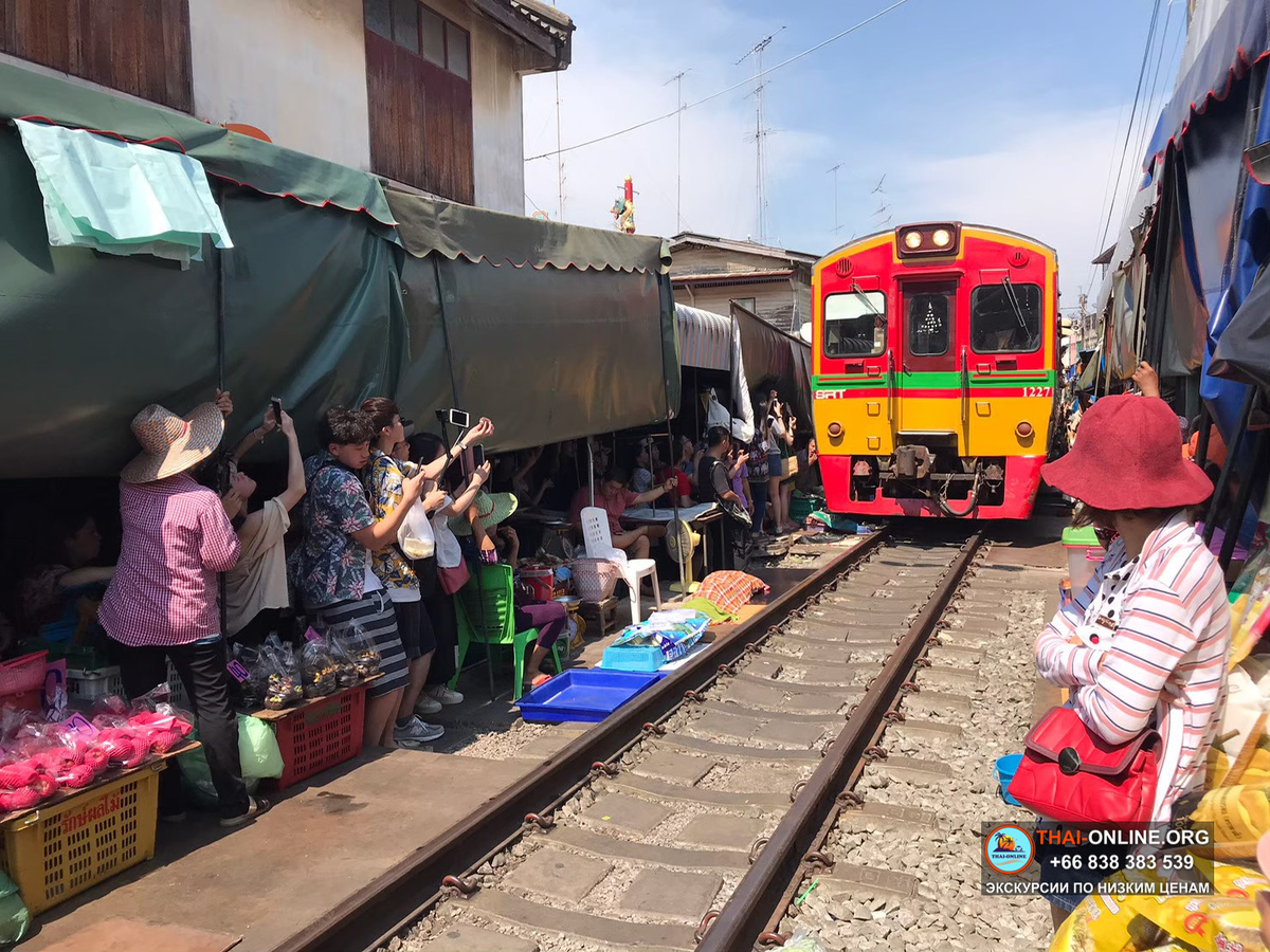 Один из самых знаковых моментов на экскурсии "Тайский Экспресс" - проезд поезда через Рынок Раскрывающихся Зонтов в провинции Самут Сонгкрам, Таиланд.