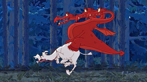 "О - чудо-конь и кормить совсем не надо!" - кадр из мультфильма Добрыня Никитич и Змей Горыныч