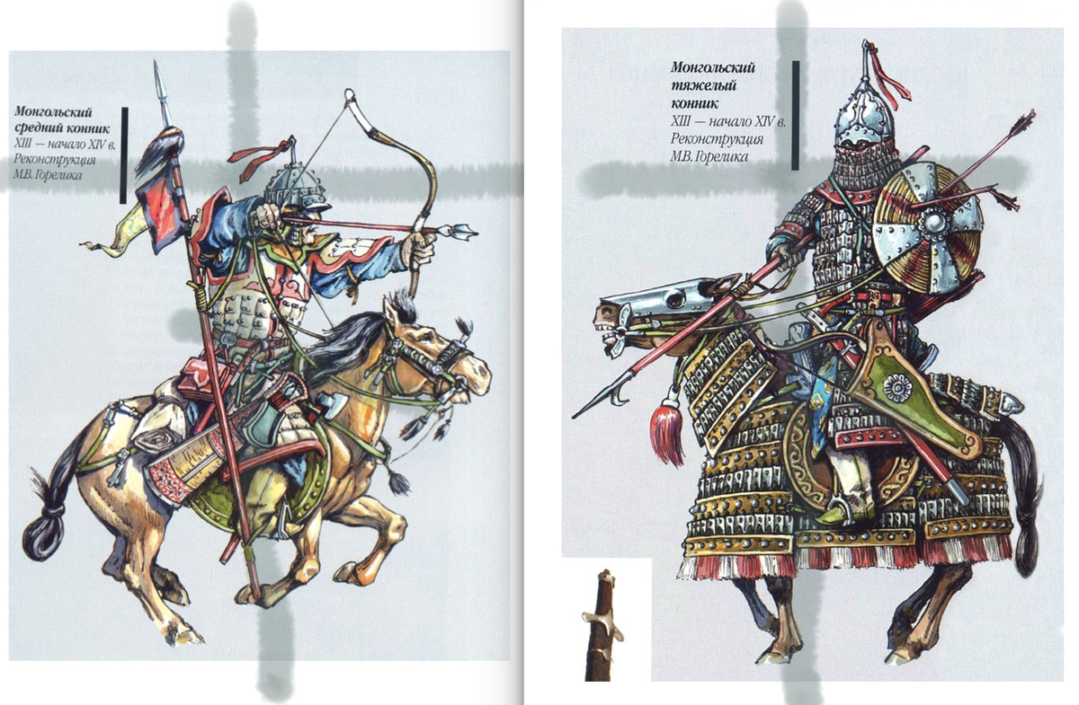 монгольские всадники - интересно какая была таранная мощь у невысокого, легкого всадника тяжелой монгольской кавалерии с его конем (справа), похожем на пони-переростка? особенно по сравнению с катафрактами Ирана или Руси...