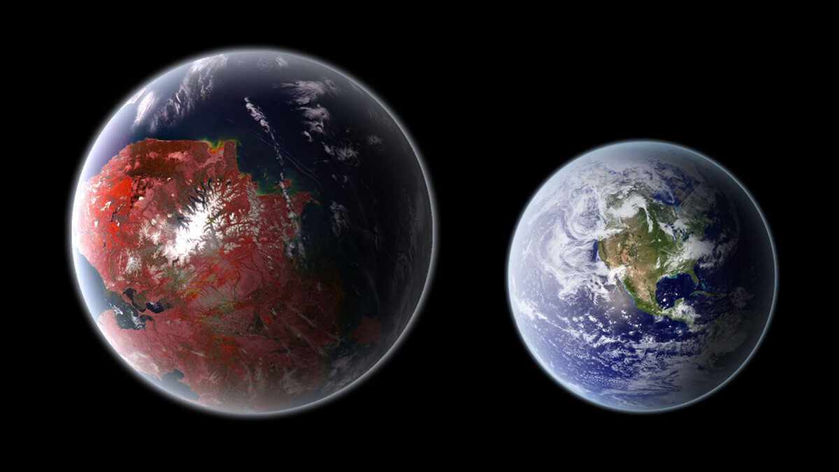 Kepler-442b слева, Земля справа. Фото из открытых источников