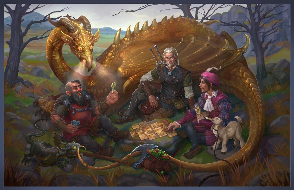 Персонажи Сапковского, включая Золотого дракона.