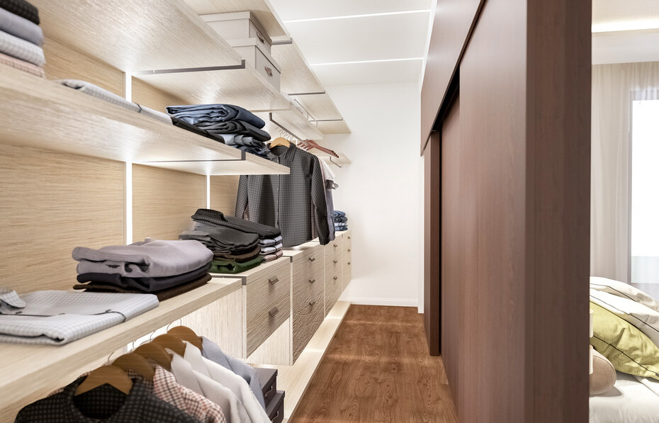 Скрытая гардеробная в спальне