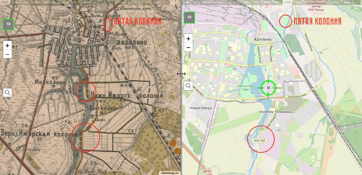 Расположение колоний на современной и более старой карте