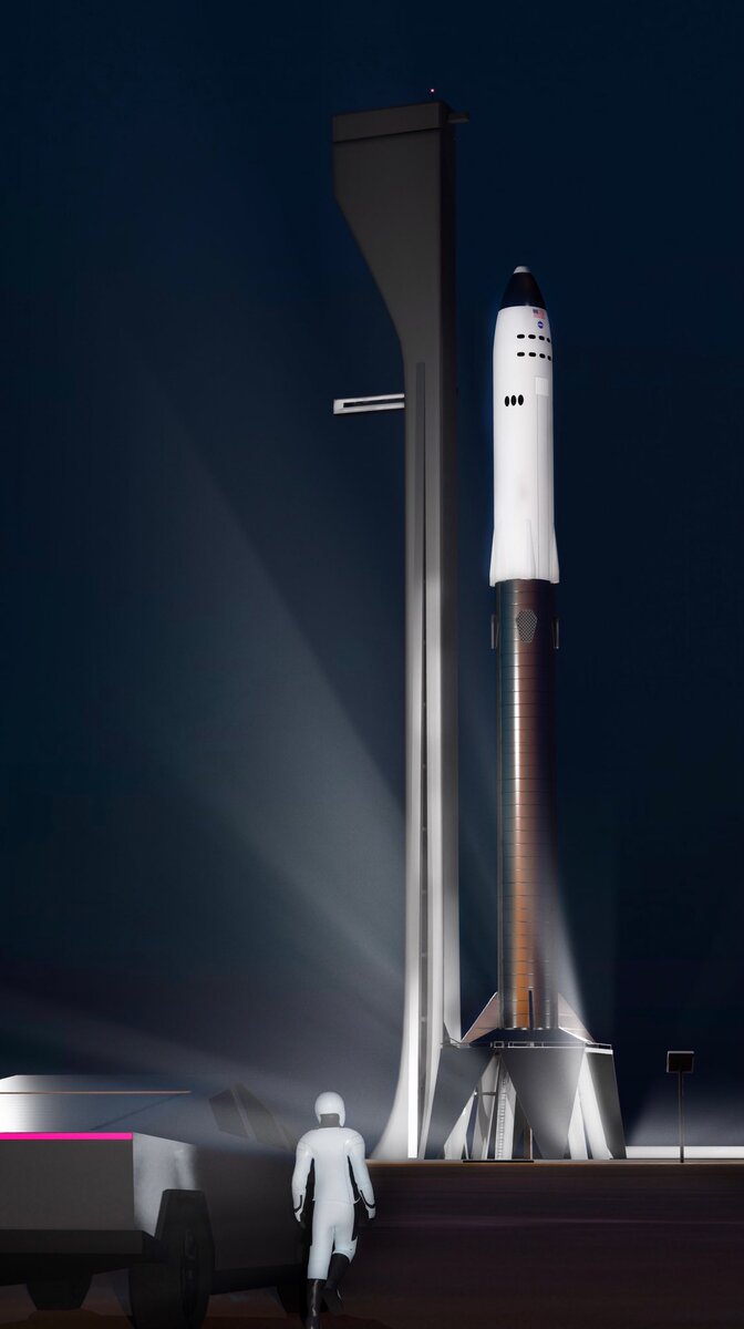 Рендеринг корабля Starship ( @elonmusk)