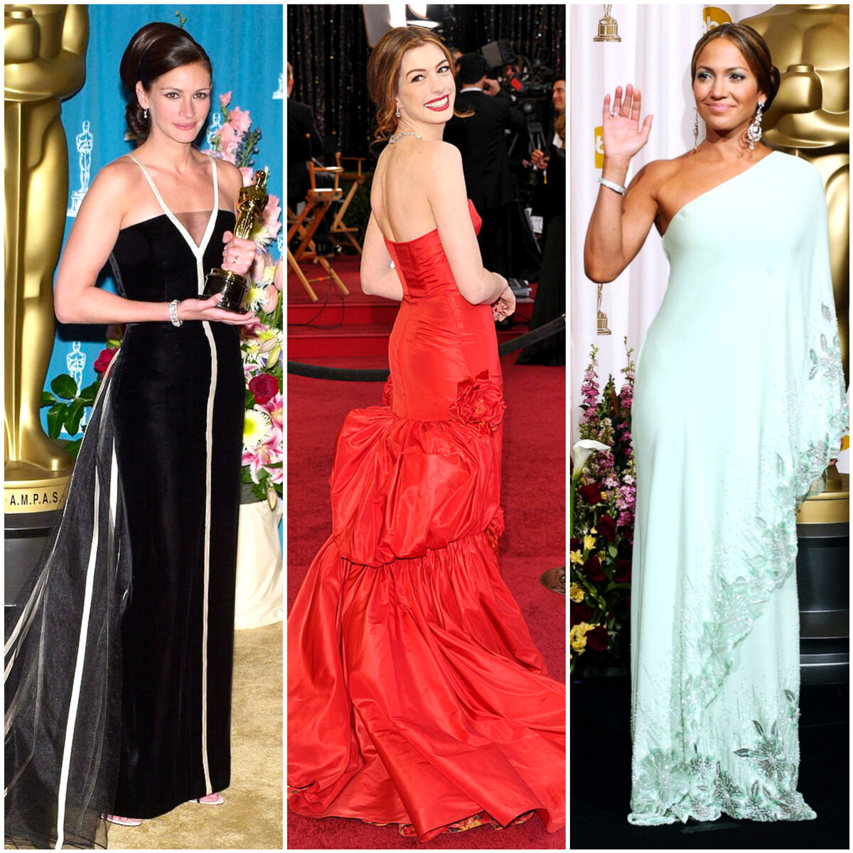 Джулия Робертс, Энн Хэтэуэй и Дженнифер Лопес в нарядах Valentino. Коллаж канала. Фото из открытого источника