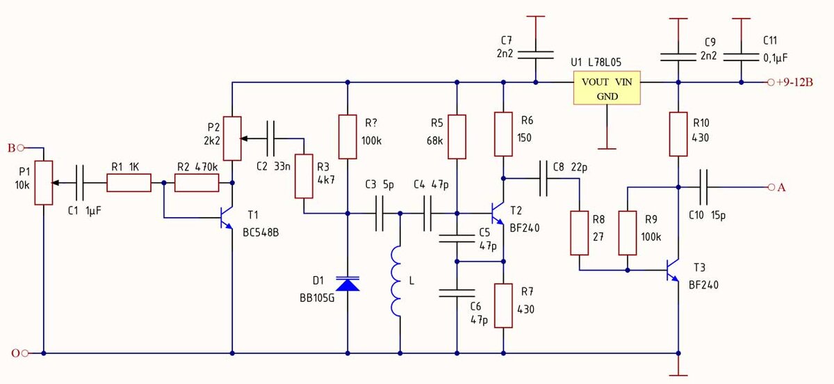 Принципиальная практическая схема передающего тракта с ЧМ модуляцией