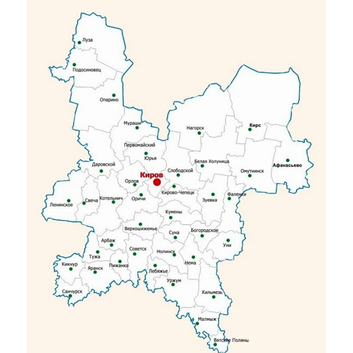 Карта Кировской области с районами