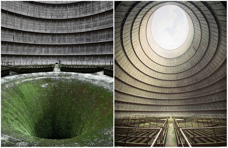 Заброшенная градирня в Бельгии

Градирня — огромная охладительная башня для воды. Она находится на старой заброшенной электростанции Монсо в Бельгии. В трубу должна попадать вода, но сейчас там только заросли мха. 
