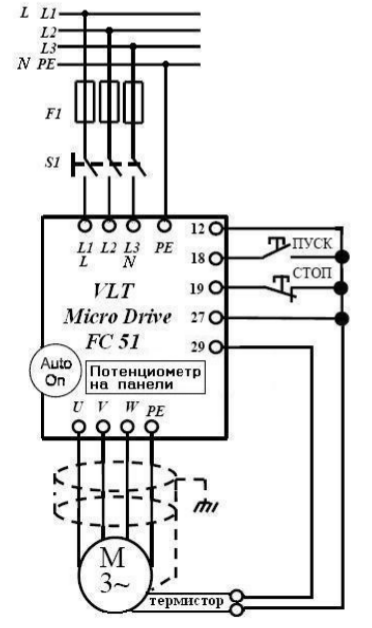 Частотный преобразователь для электродвигателя 380в схема подключения