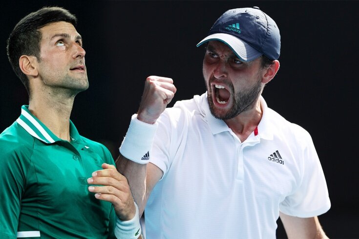 Australian Open-2021, Новак Джокович и Аслан Карацев перед 1/2 финала. Фото: sport-stat.ru