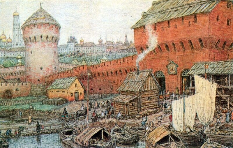 Москворецкие двух арочные ворота. 1538-1813. С картины Аполлинария Васнецова