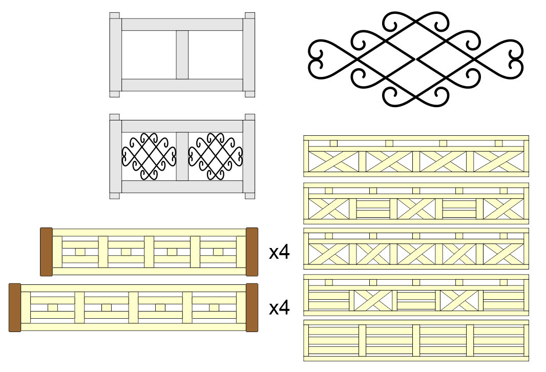 Различные варианты исполнения ограды.