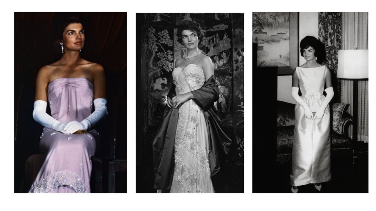 Вечерние платья первой леди США не должны были иметь глубокое декольте, и этому правилу Джеки следовала неукоснительно. А вот открыть плечи никто не запрещал. Поэтому Жаклин частенько пользовалась этой возможностью, создавая элегантные, утонченные образы.