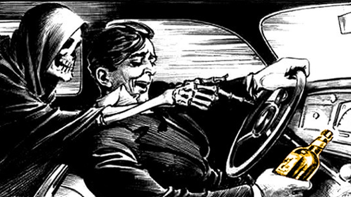 Смерть управляет пьяным водителем. Картинка из интернета