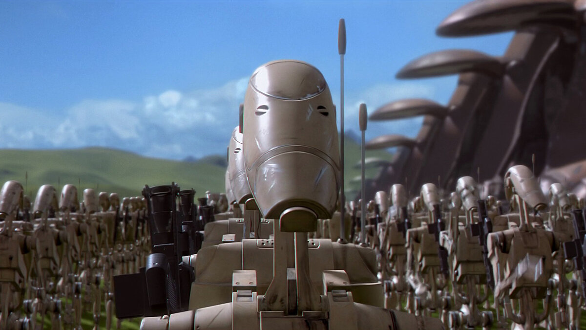 Кстати, силуэты дроидов B1 похожи на скелеты неймодианцев. Да-да, у этих безносых торгашей именно такие черепа.