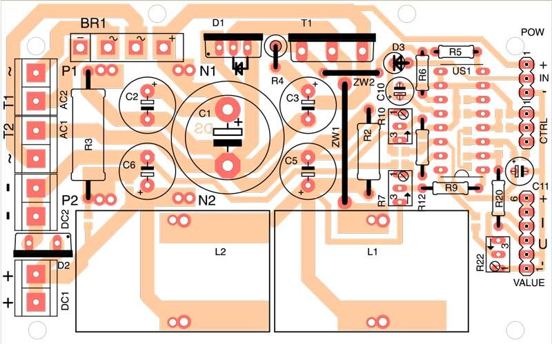 Вариант печатной платы импульсного источника питания