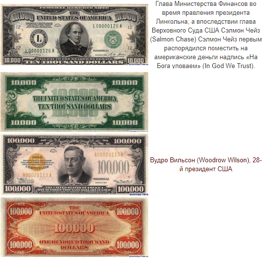 Крупные номиналы раритетных банкнот. Источник фото: Википедия.