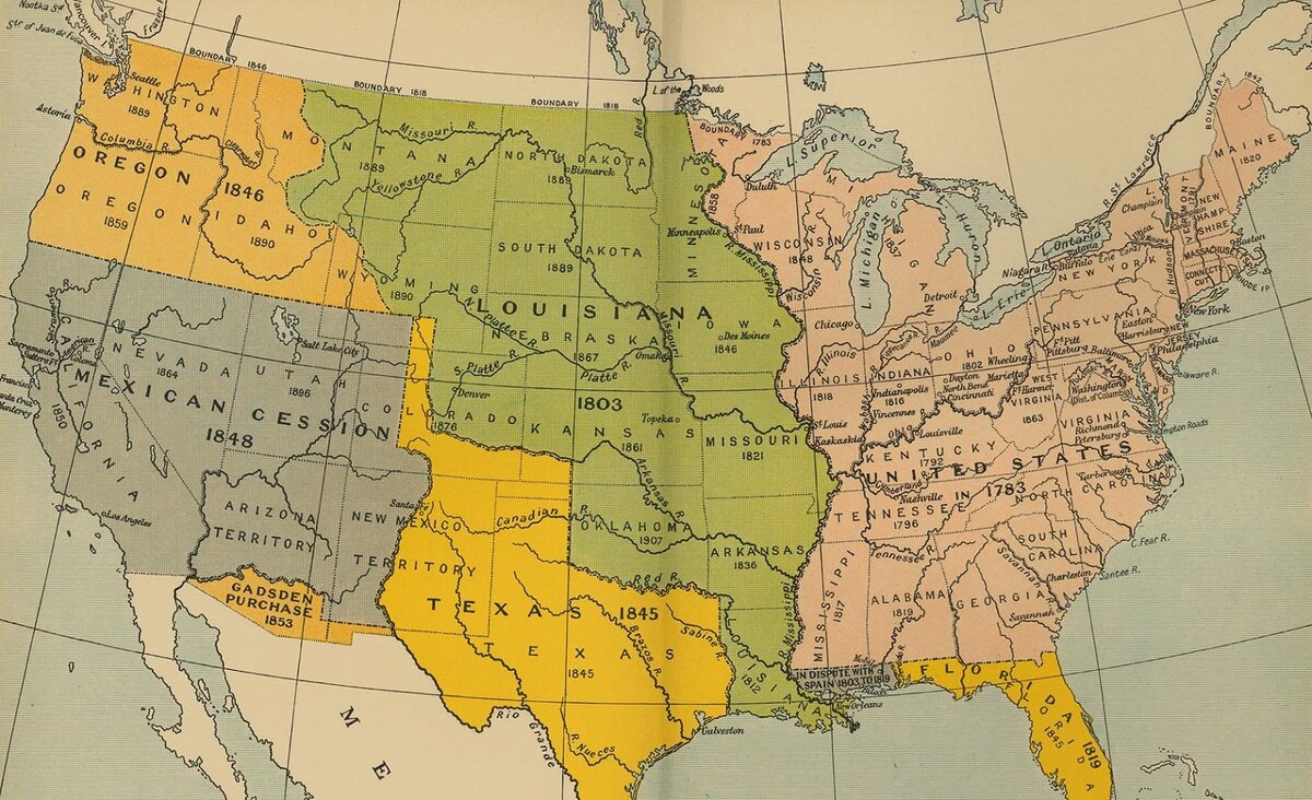  Розовым выделены земли под контролем США в 1783 г. Источник: Emerson Kent