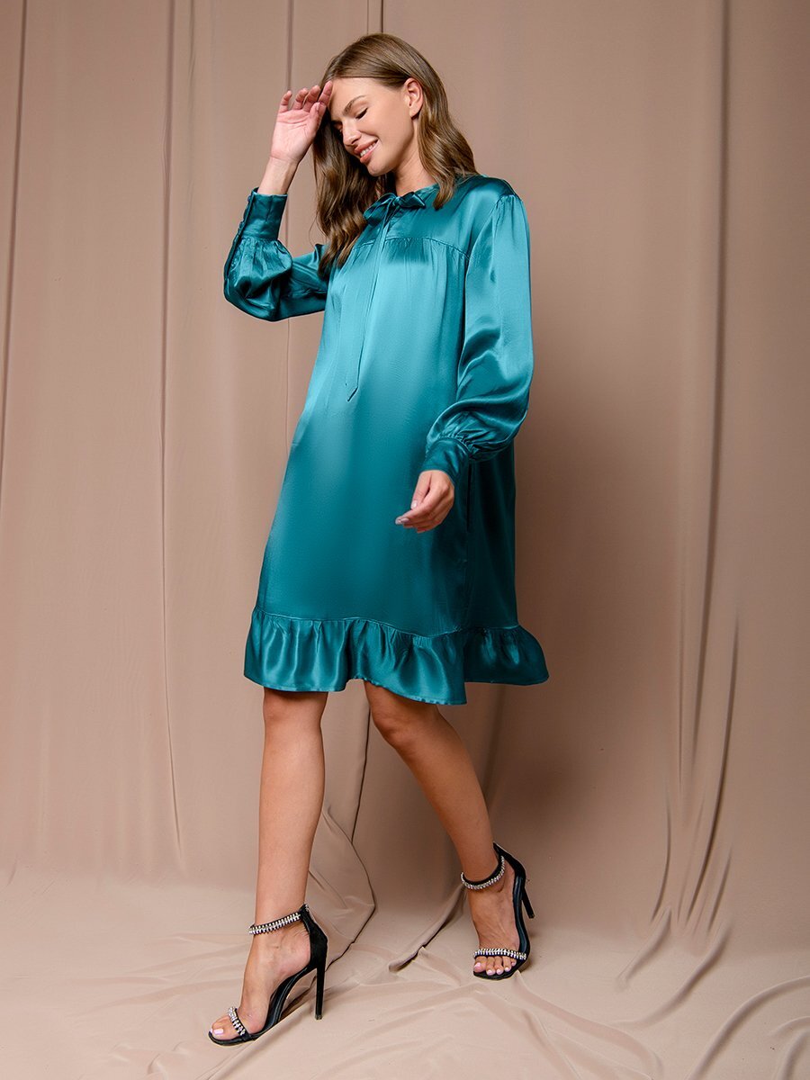 Платье бирюзовое с воланом по подолу 1001DRESS арт. 0132101-02394TR 