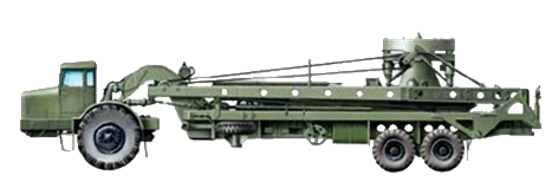 Установщик 8У210 для ракет Р-12 на базе  одноосного тягача МАЗ-529В.